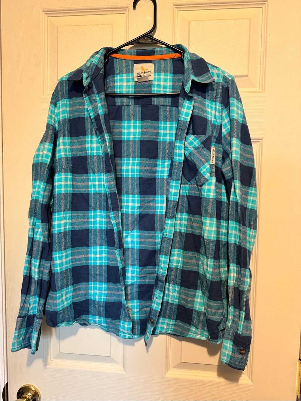 Field & Stream Blue and Teal Plaid Women's Button-Up Shirt